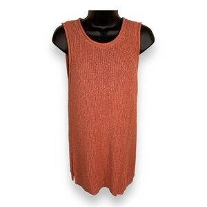 MEDIUM PEACH CORAL ORANGE KNIT STRETCH TOP STACCATO SLEEVELESS KNIT